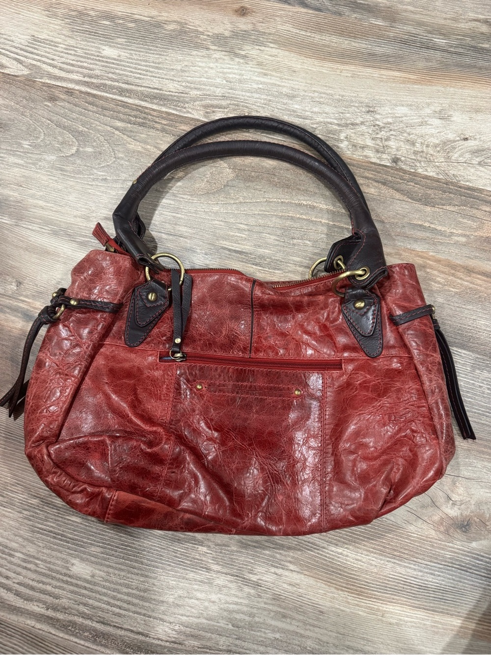 Nino BOSSI Red Leather Shoulder Bag with Dark Brown Handles